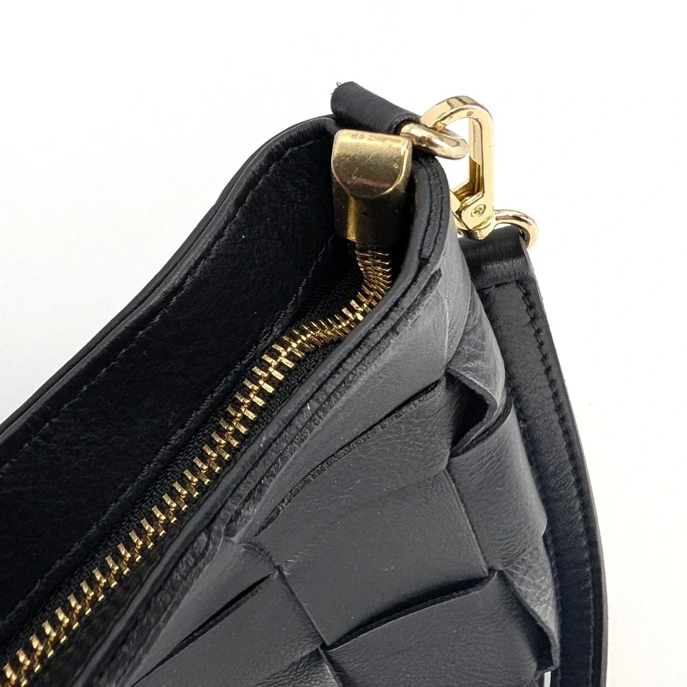 Anna Paola Black Woven Leather Crossbody Bag Made in Italy Gold Hardware